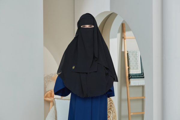 [Black Full Set] Niqab Dua Layer Biasa - Image 2