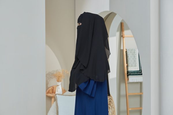 [Black Full Set] Niqab Dua Layer Biasa - Image 3
