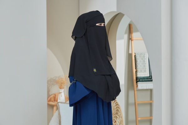 [Black Full Set] Niqab Dua Layer Biasa - Image 5