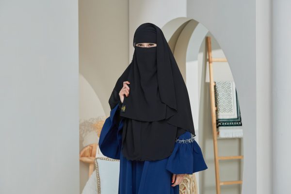 [Black Full Set] Niqab Dua Layer Biasa - Image 7