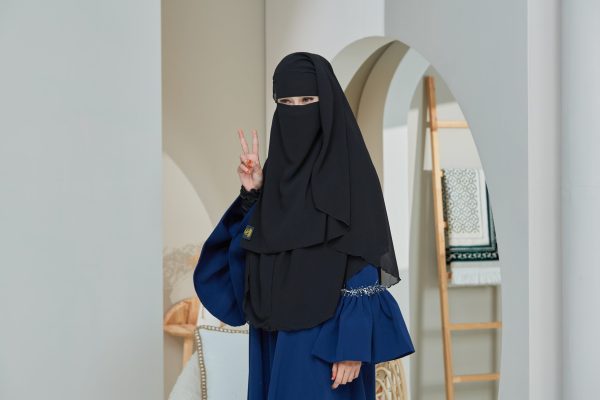 [Black Full Set] Niqab Dua Layer Biasa - Image 9
