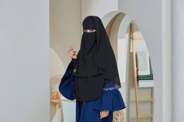 [Black Full Set] Niqab Dua Layer Biasa - Image 10