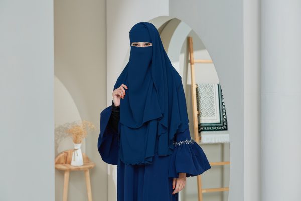 Midnight Blue Niqab Dua Layer Biasa - Image 3