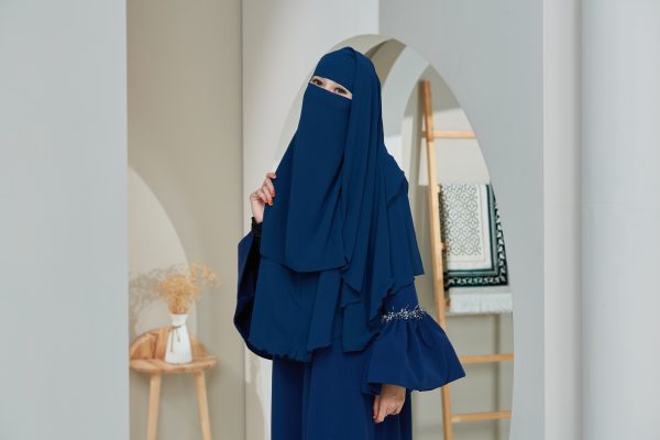 Midnight Blue Niqab Dua Layer Biasa - Image 2