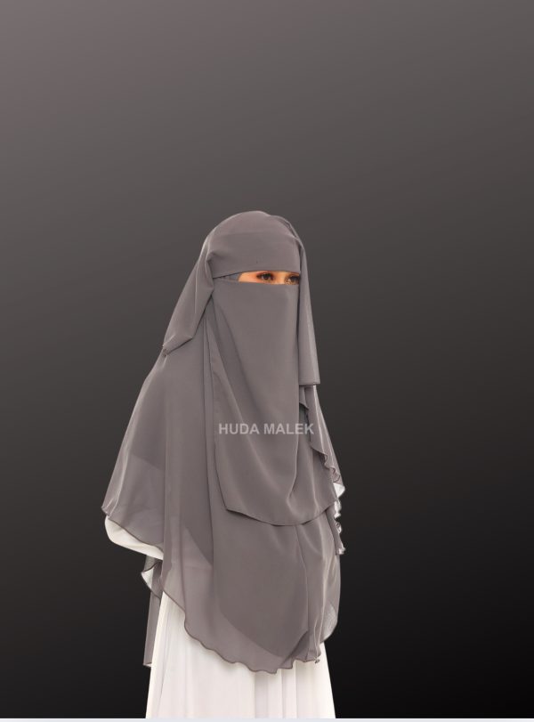 DARK GREY NIQAB DUA LAYER BIASA - Image 4