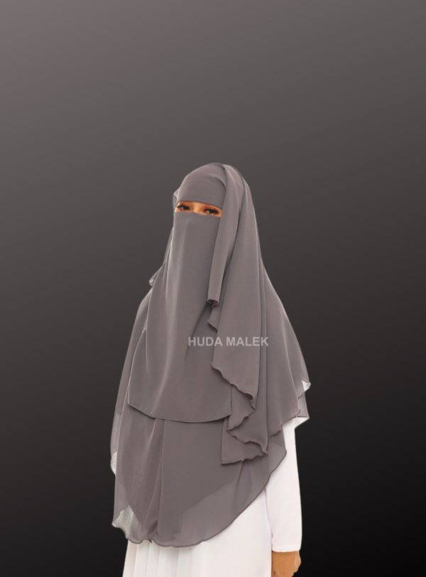 DARK GREY NIQAB DUA LAYER BIASA - Image 3